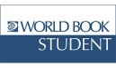 World Book student blue badge with glob logo