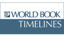 World Book Timelines blue badge with globe logo