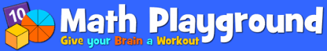 Math Playground blue background and multi-colored objects database logo